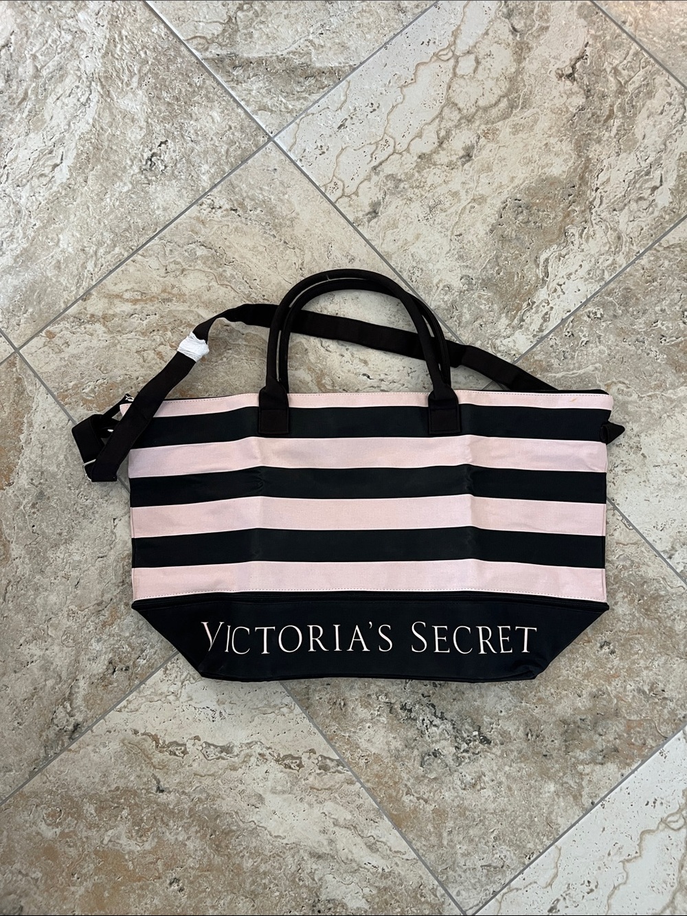 Victoria's Secret Pink and Black Striped Canvas Tote